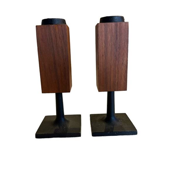 Random Industries Candleholder Danish teak and cast iron MCM vintage - Picture 1 of 12